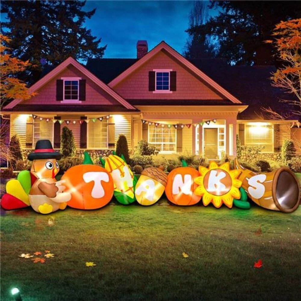 \10FT Thanksgiving Inflatables Decorations Blow Up Turkey Corn Vegetables